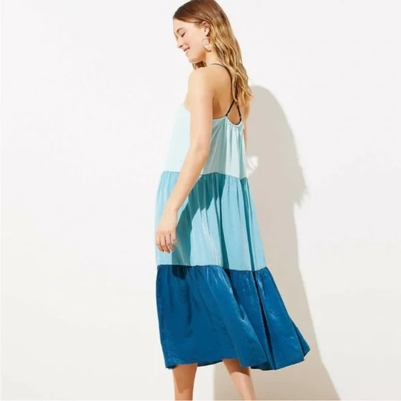 LOFT Beach | Dresses | Loft Aqua Colorblock Cross Back Midi Dress - Picture 2 of 3